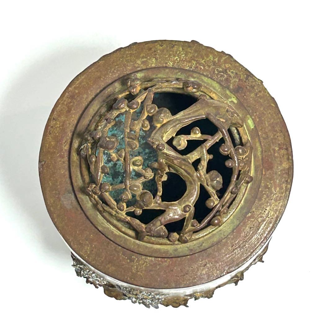 高岡銅器　蝋型鋳銅香炉　平井昇(昇甫)造/日展作家　共箱入　香道具　床飾　置物