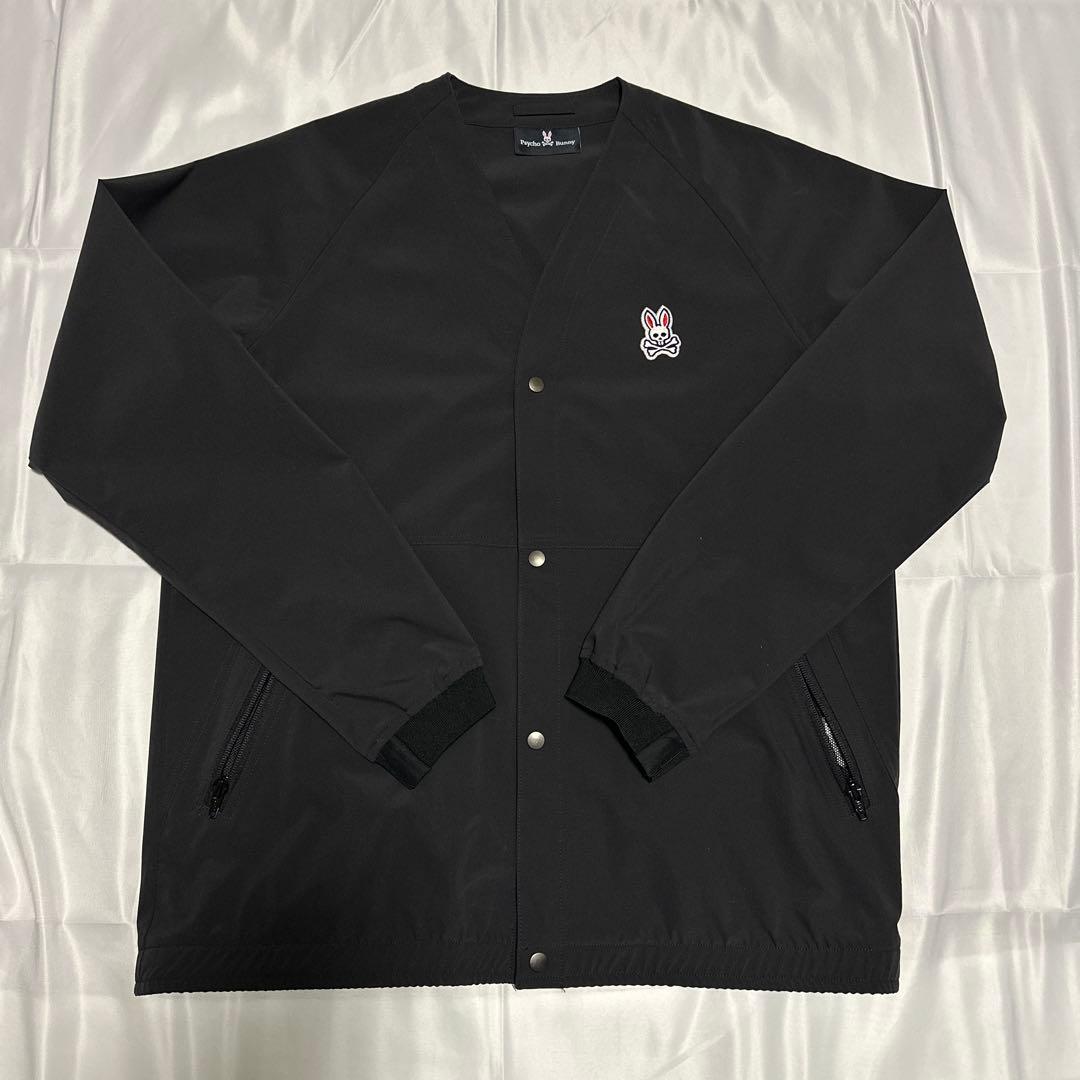 美品PsychoBunnyサイコバニーSOLOTEXタフタノーカラーブルゾン炭黒