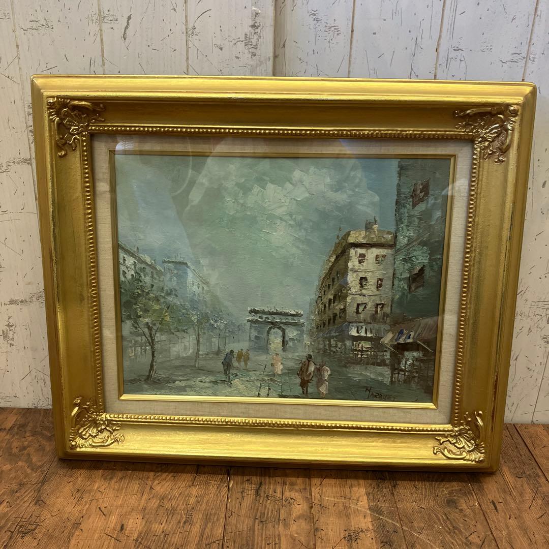 アンティーク 油絵 油彩画 風景画 街並み 町並み 絵画 額縁 額 額装