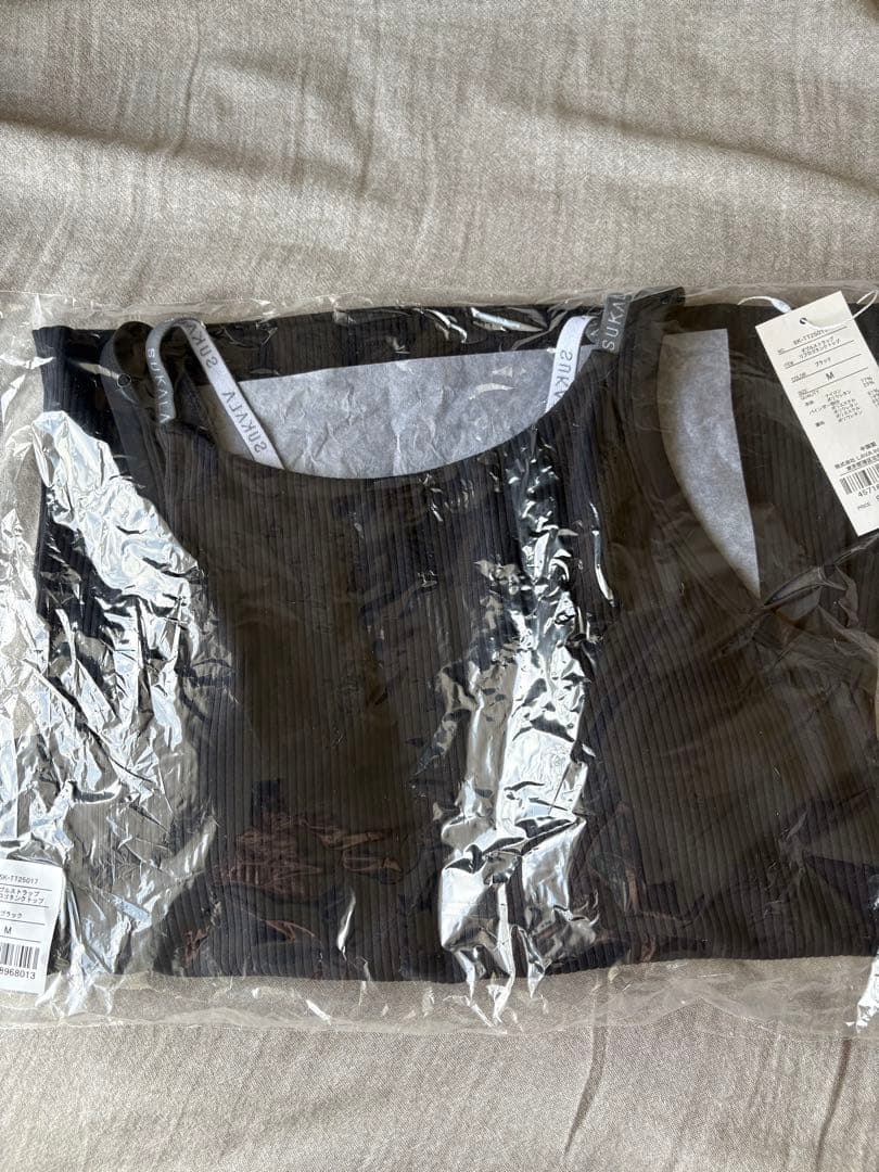 新作 【SUKALA】ダブルストラップリブロゴタンクトップ ブラック M