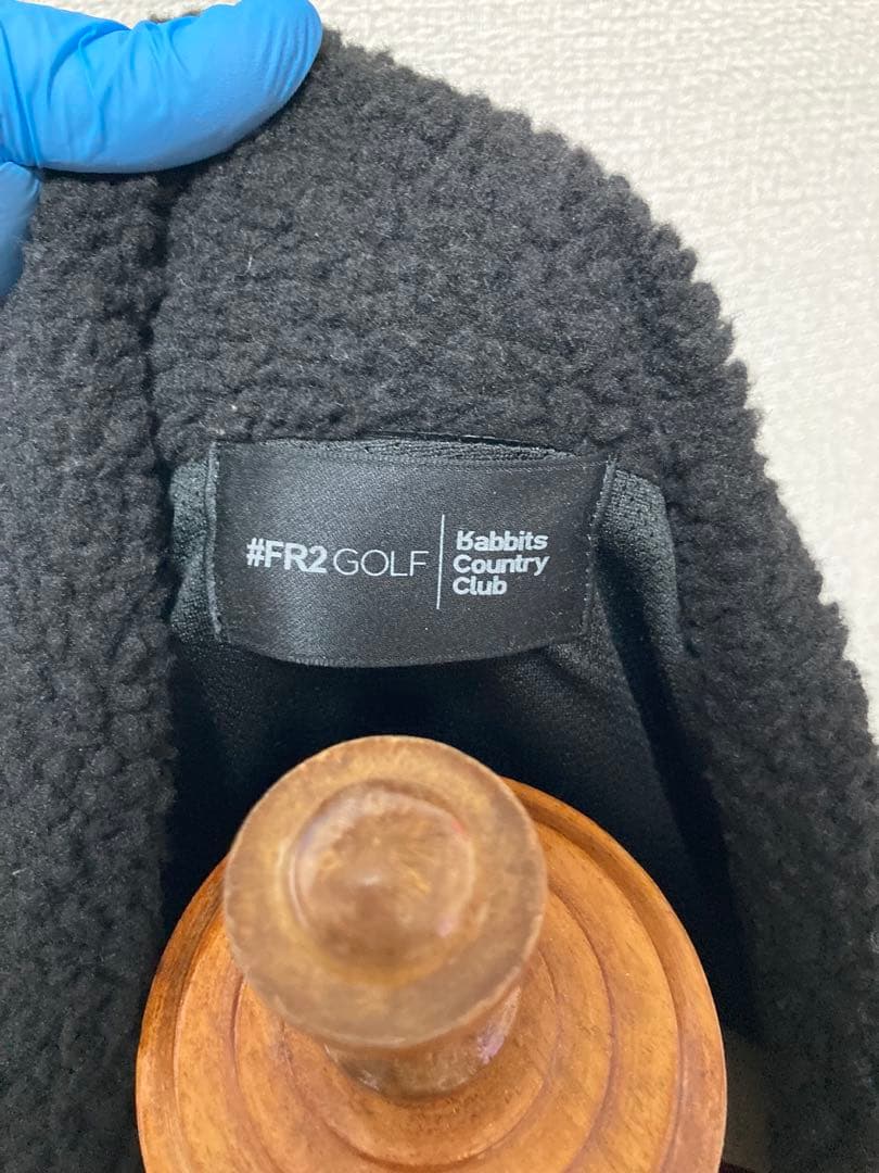 FR2 GOLF ボアフリース　刺繍ロゴ　バックプリント　切替　黒　ゴルフフェア