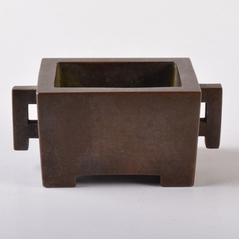 中国　大明宣徳年製　古銅　四方双耳香炉　馬槽爐　V　7285E