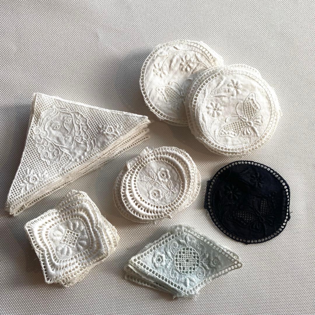 アンティーク ロマンティック コットン刺繍 レース ワッペン 四角リーフ柄×12