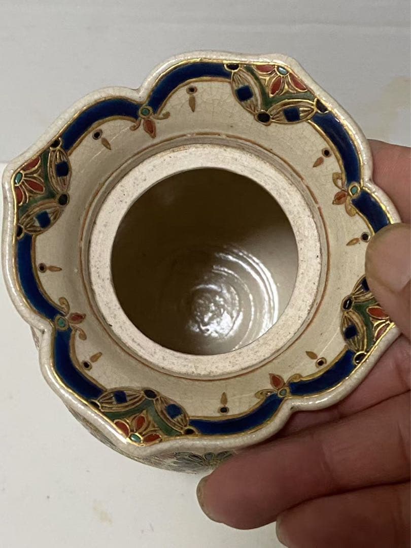 薩摩焼 丸十字薩摩 明治期 香爐 金彩花草文 金襴手