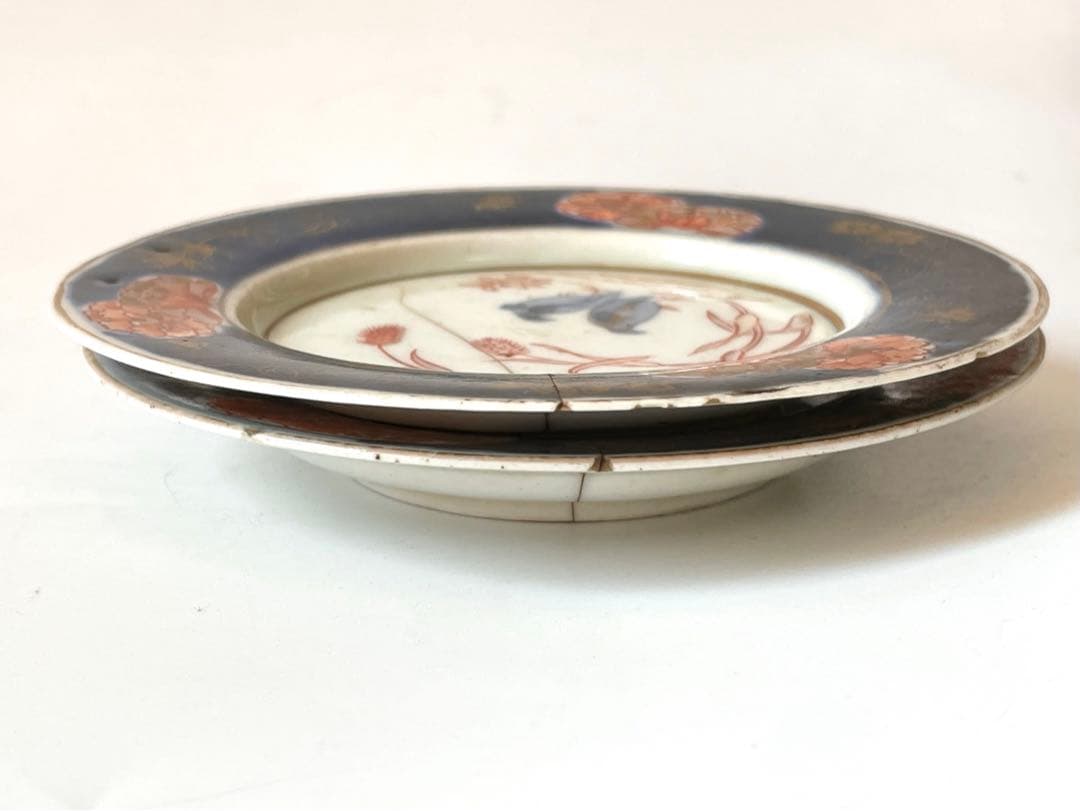 アンティーク　骨董　古伊万里　金継ぎ用　輸出伊万里　金襴手　小皿2枚　粟鶉図