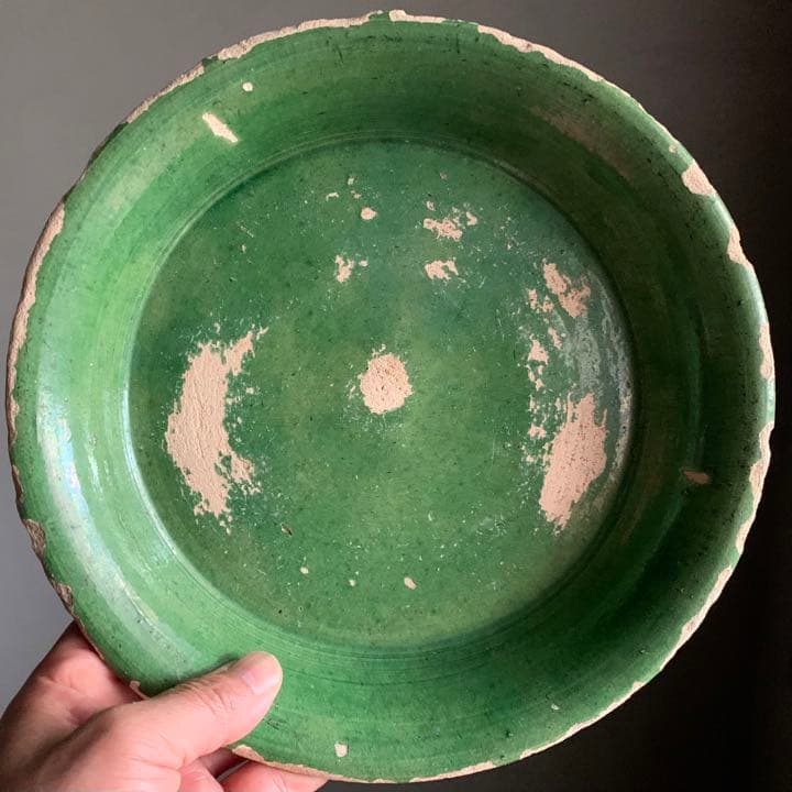 仏蘭西 フランス 緑釉 皿 平鉢 古道具 アンティーク ブロカント