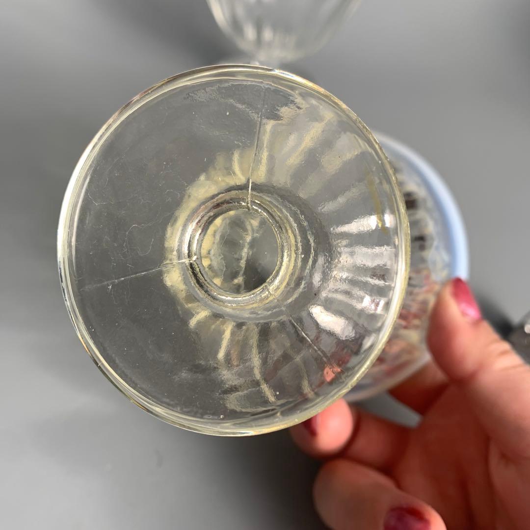 昭和初期　戦前　プレス　乳白青ぼかし　氷コップ　デザートカップ　和ガラス　古硝子