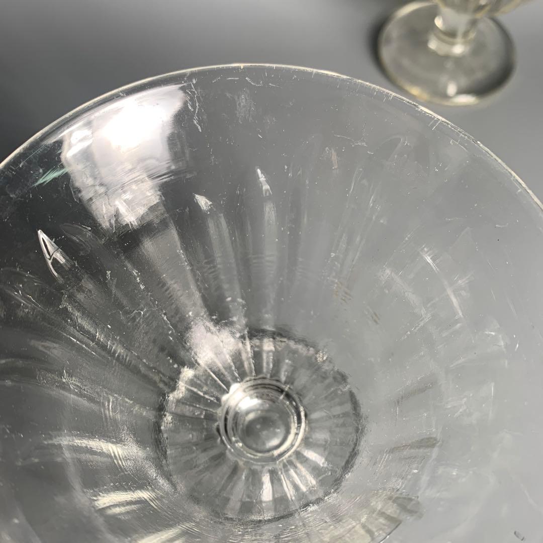 昭和初期　戦前　プレス　乳白青ぼかし　氷コップ　デザートカップ　和ガラス　古硝子