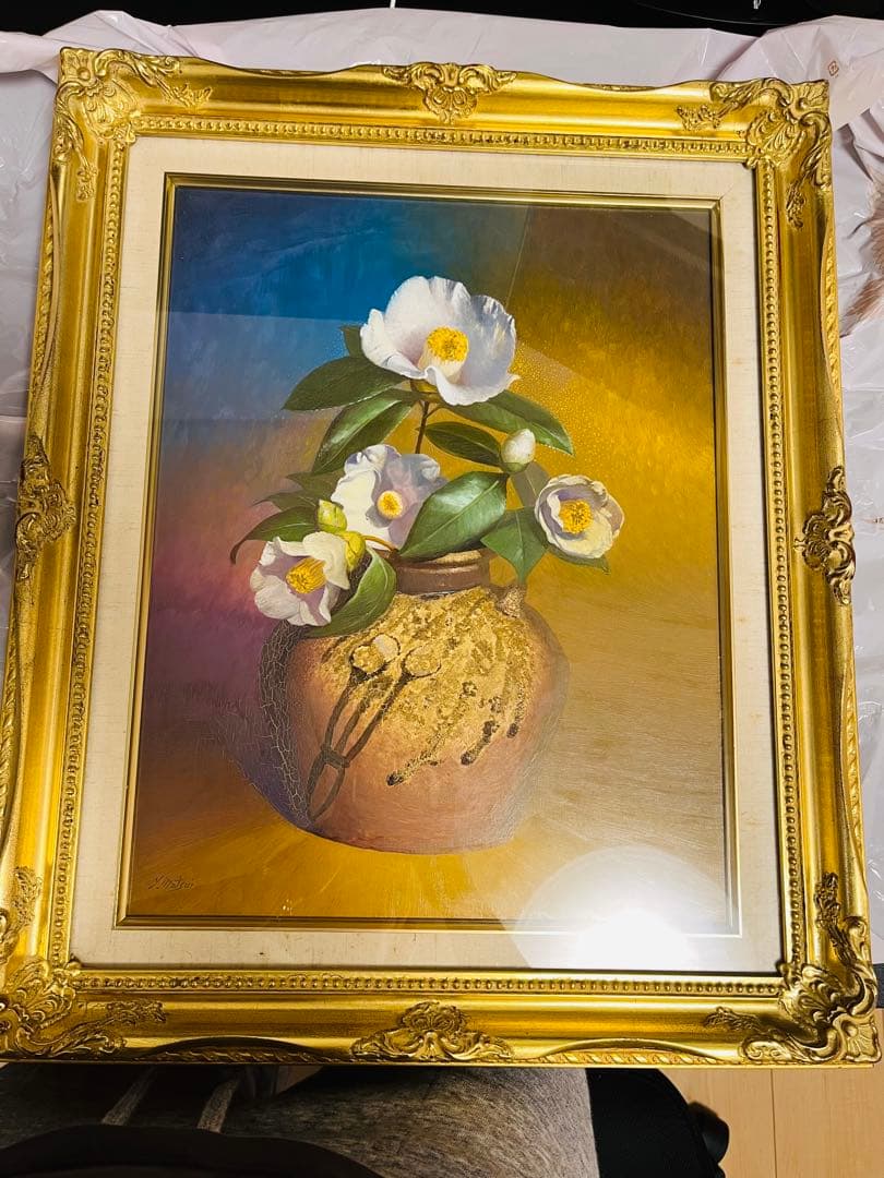 油絵　椿　松井豊