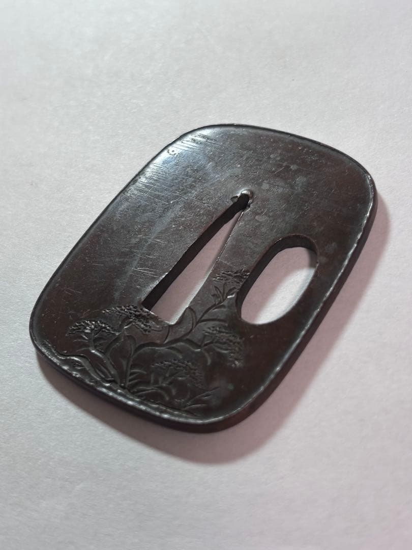 鐔鍔つば　色金　片切り彫　見事　短刀鐔　江戸時代