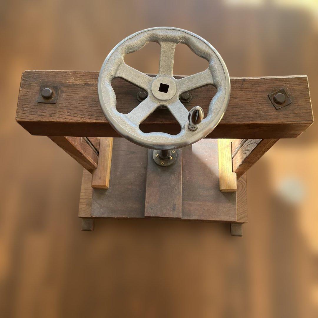 【昭和レトロ】木製プレス 製本用万力 ハンドル付 古道具 大型64cm幅