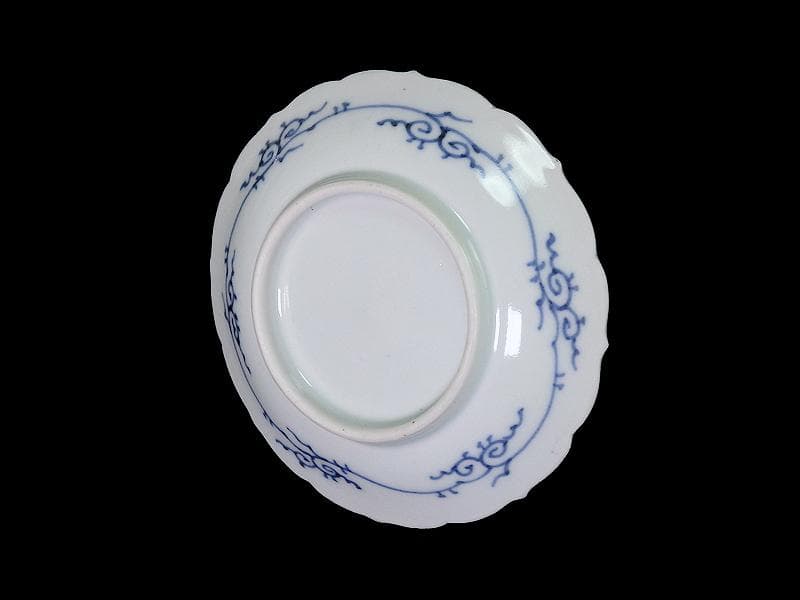 古伊万里　染付　朝顔にバッタの図　豆皿　手塩皿　D815AS-CQf