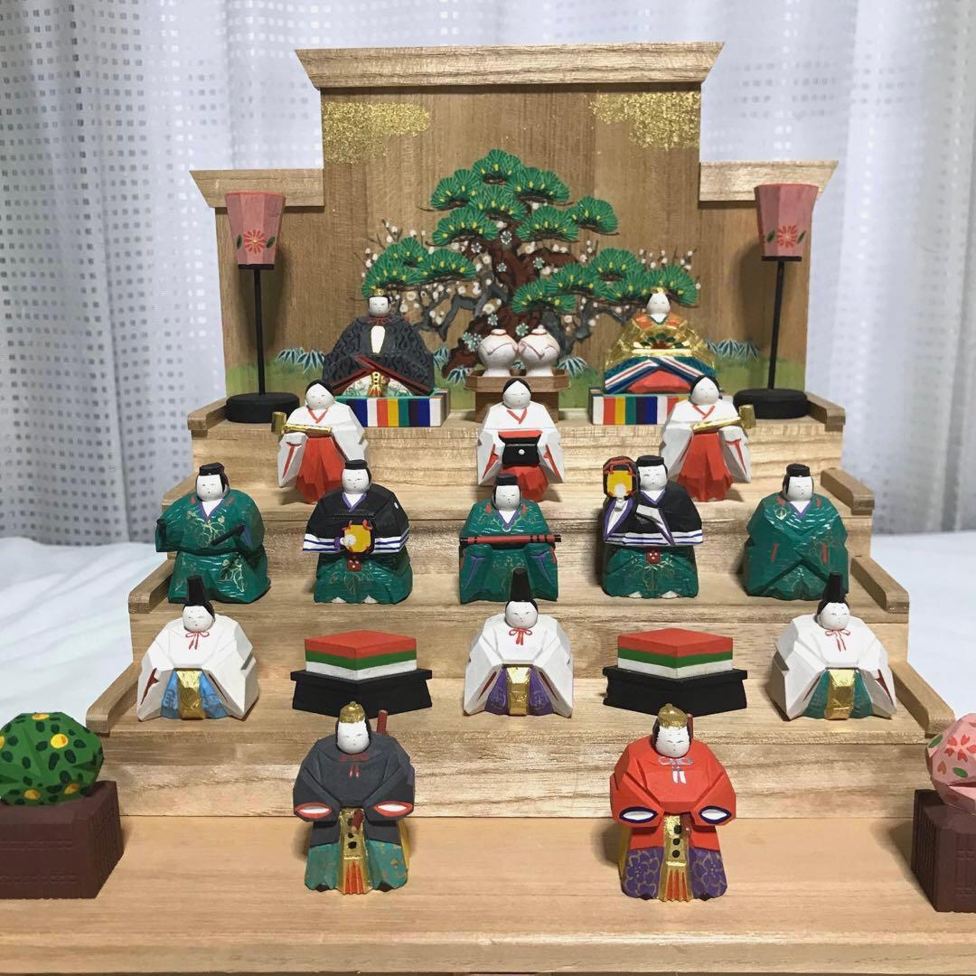 【美品・レア物】奈良一刀彫　ひな壇　雛人形15人揃　神泉作