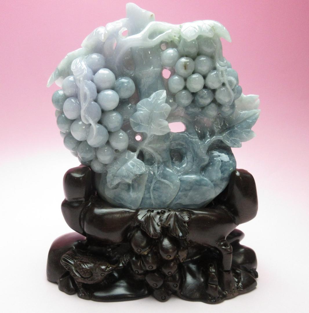 天然ひすい 本翡翠 樹脂含侵なし 葡萄置物 TN111 70728