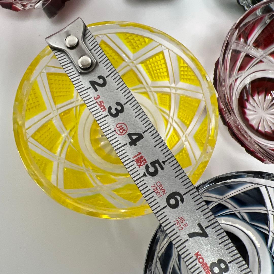 島津磯斉彬　薩摩切子色被せガラス酒杯　共箱　東Y7-1010☆1Fトルサル