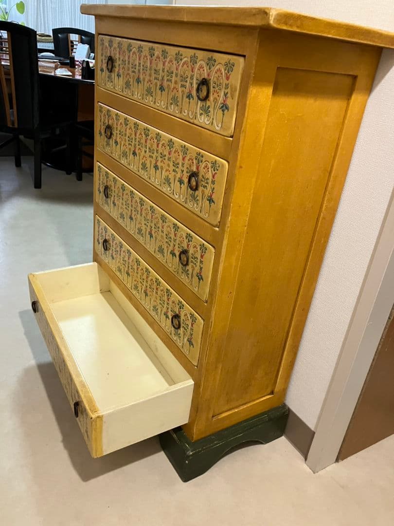 アンティーク イタリア製 花柄装飾の5段引き出しタンス