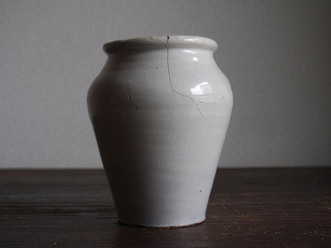 白釉薬 南欧陶器 マニセス 壷 甕かめ 昔の保存容器 スペイン古陶/K356
