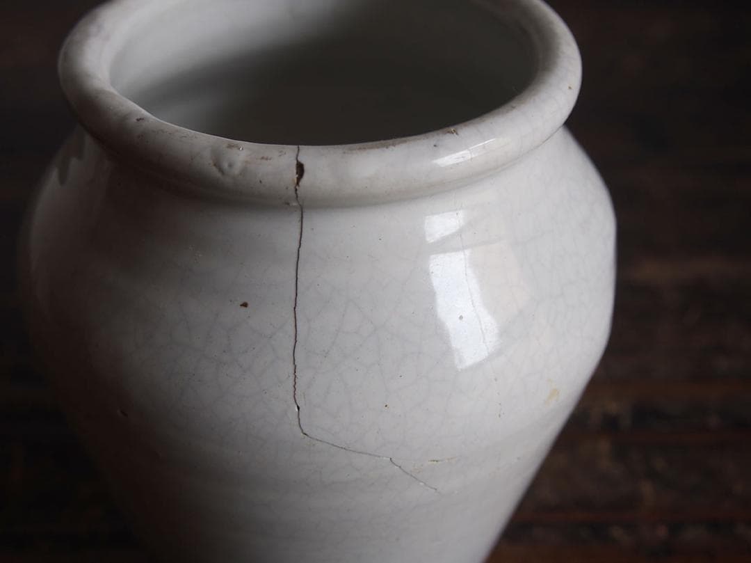 白釉薬 南欧陶器 マニセス 壷 甕かめ 昔の保存容器 スペイン古陶/K356