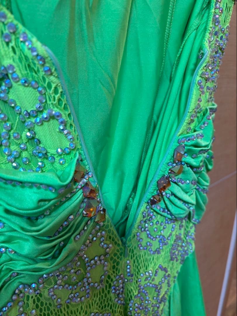 社交ダンス 白樺 ラテンドレス 黄緑 蛍光 M