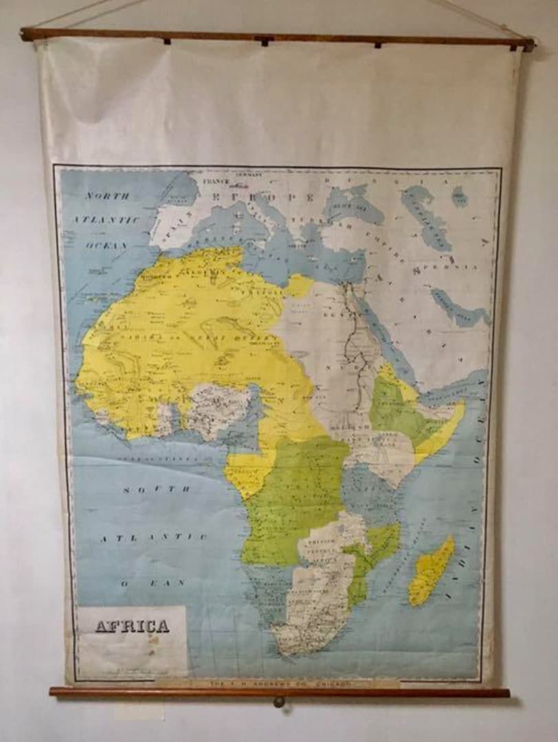 アンティーク大型 地図 マップ 　アメリカ歴史教材地図 近代史アフリカ領地マップ