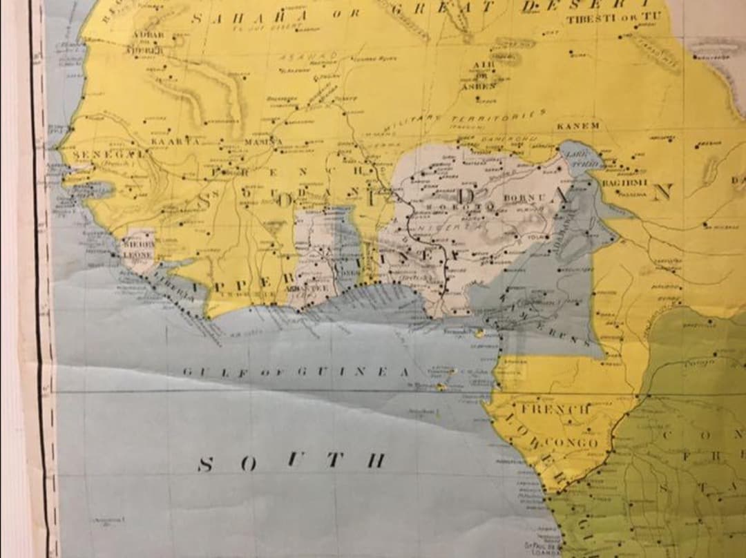 アンティーク大型 地図 マップ 　アメリカ歴史教材地図 近代史アフリカ領地マップ