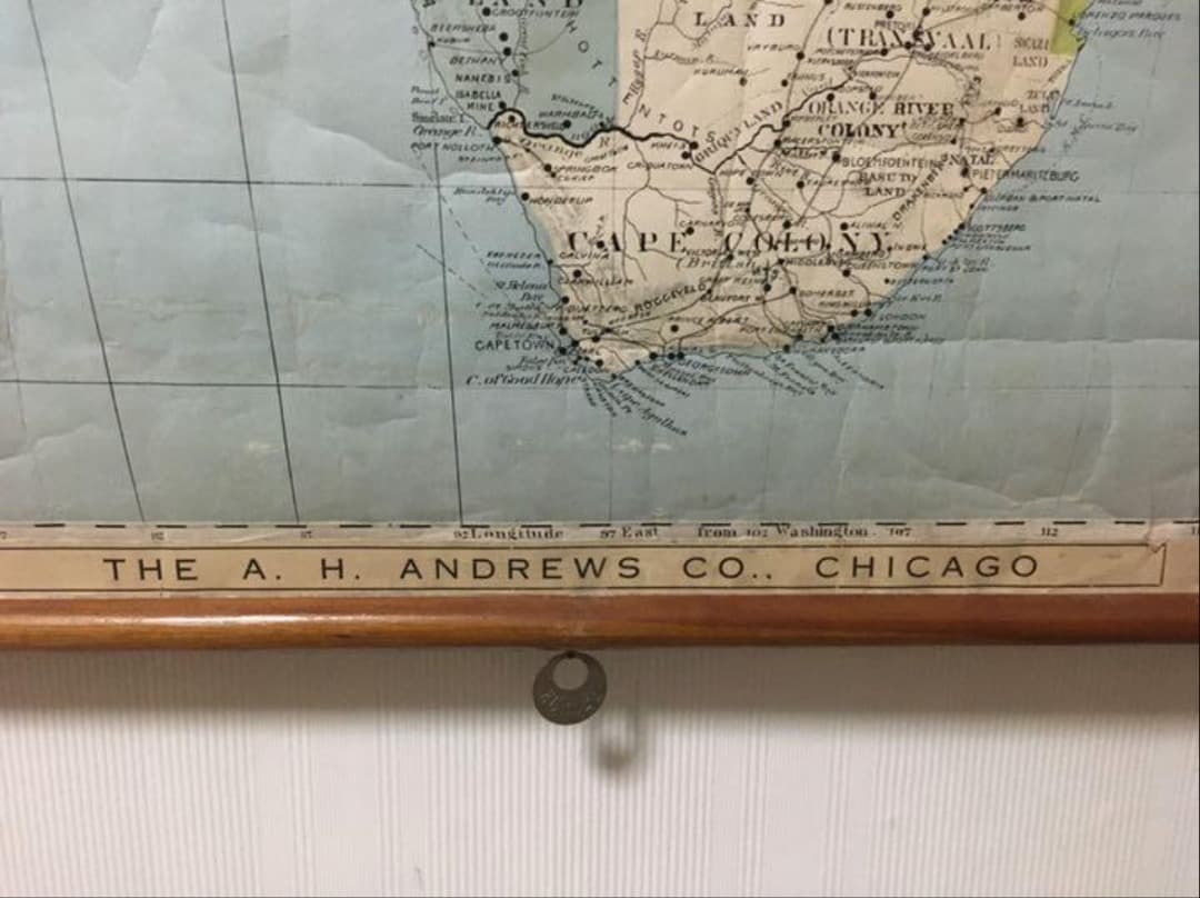 アンティーク大型 地図 マップ 　アメリカ歴史教材地図 近代史アフリカ領地マップ