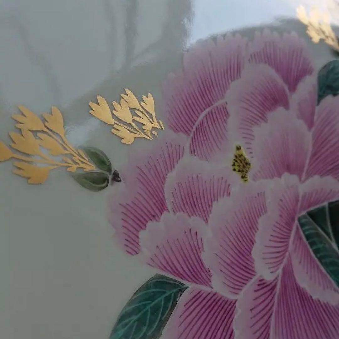 九谷焼 色絵 牡丹図 飾皿 武腰泰山氏共箱入