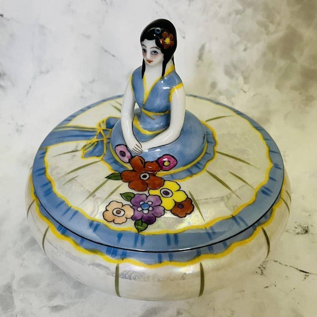 【オールドノリタケ/デコレディ/パウダーボックス】アールデコ/ラスター彩/ドール