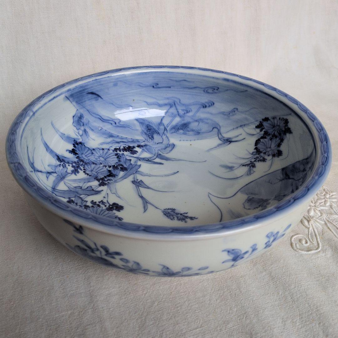 古伊万里 染付 深鉢 白鷺 蛇の目高台