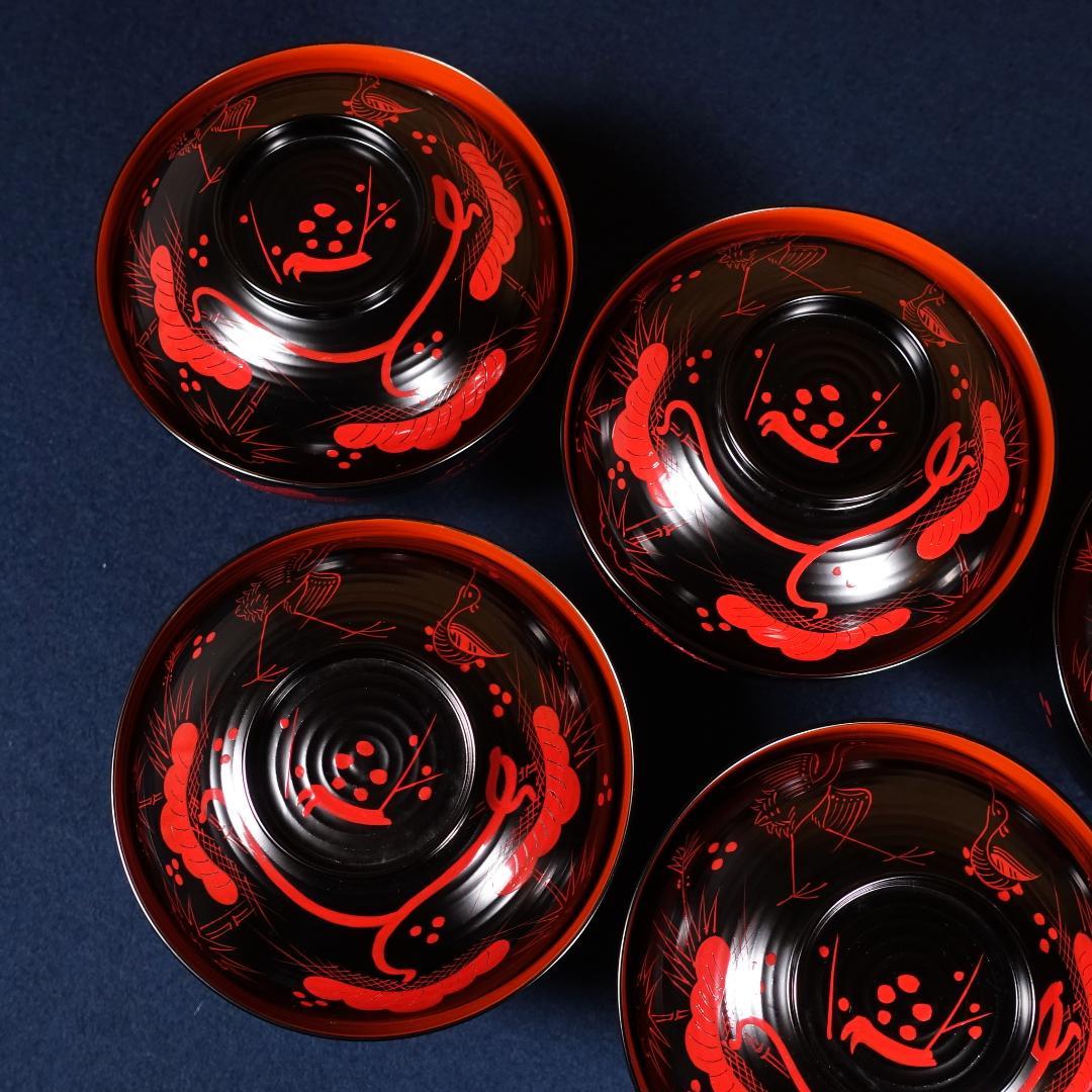 雅な逸品 天然木製 蓬莱山蒔絵 大振 煮物椀 雑煮椀 5客 共箱