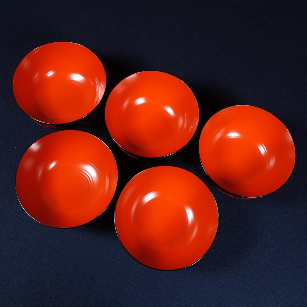 雅な逸品 天然木製 蓬莱山蒔絵 大振 煮物椀 雑煮椀 5客 共箱