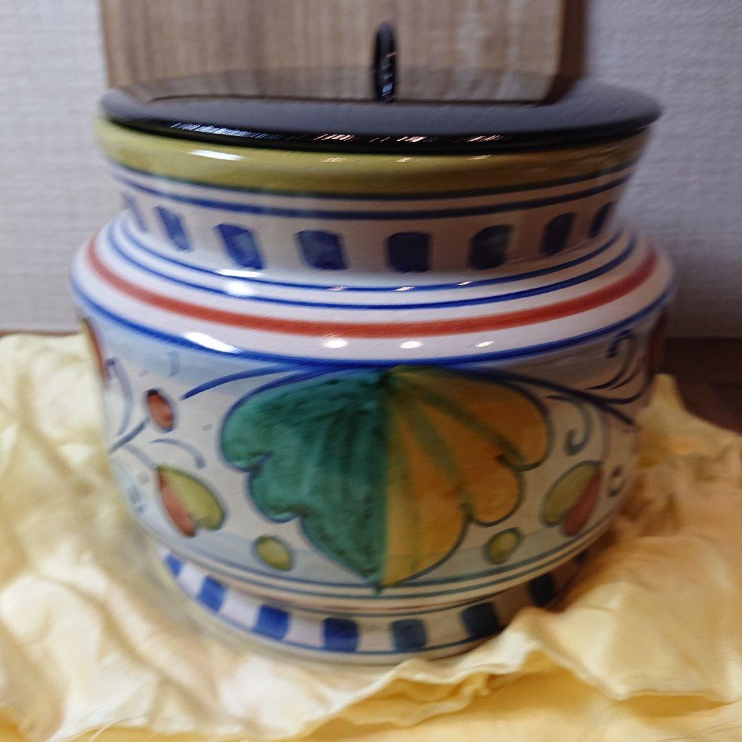 茶道具 水指 イタリー製・デルータ窯 色絵莨葉水指