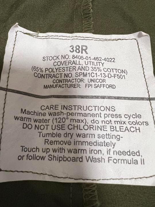 米軍 実物 ユーティリティ カバーオール 38R