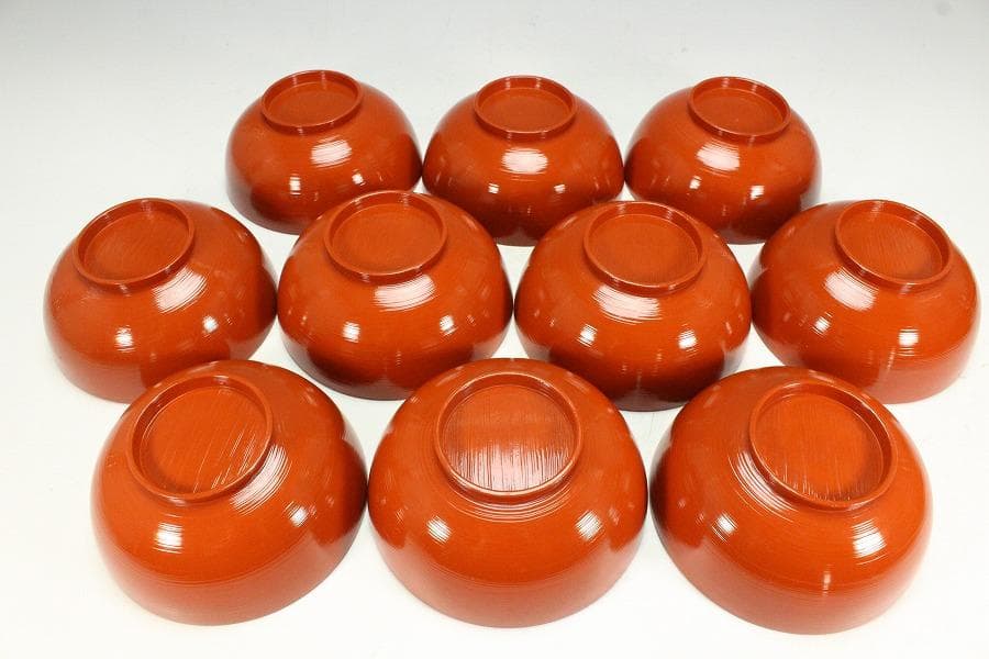 平安象彦製 朱塗刷毛目 蓋蒔絵 椀 十客 美品 共箱(K-A751)