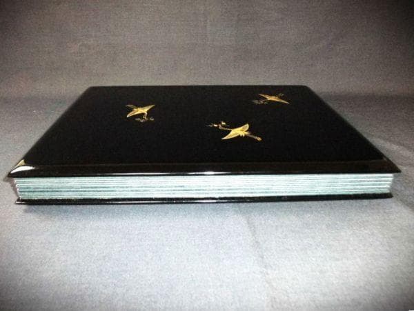 平安象彦 松喰鶴蒔絵 螺鈿 写真帳 本漆器