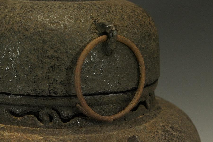 茶道具 鬼面風炉釜 平丸釜 環付 706