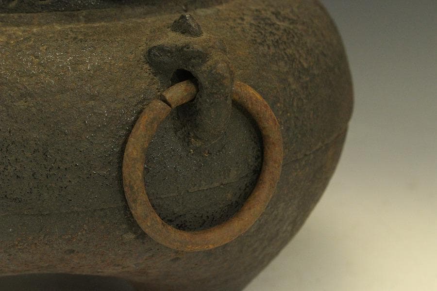 茶道具 鬼面風炉釜 平丸釜 環付 706