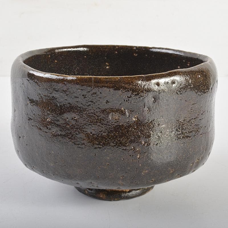 楽吉左衛門　九代了入作　黒楽茶碗　仕覆付　宗左（惺斎）極め箱　M　R7055