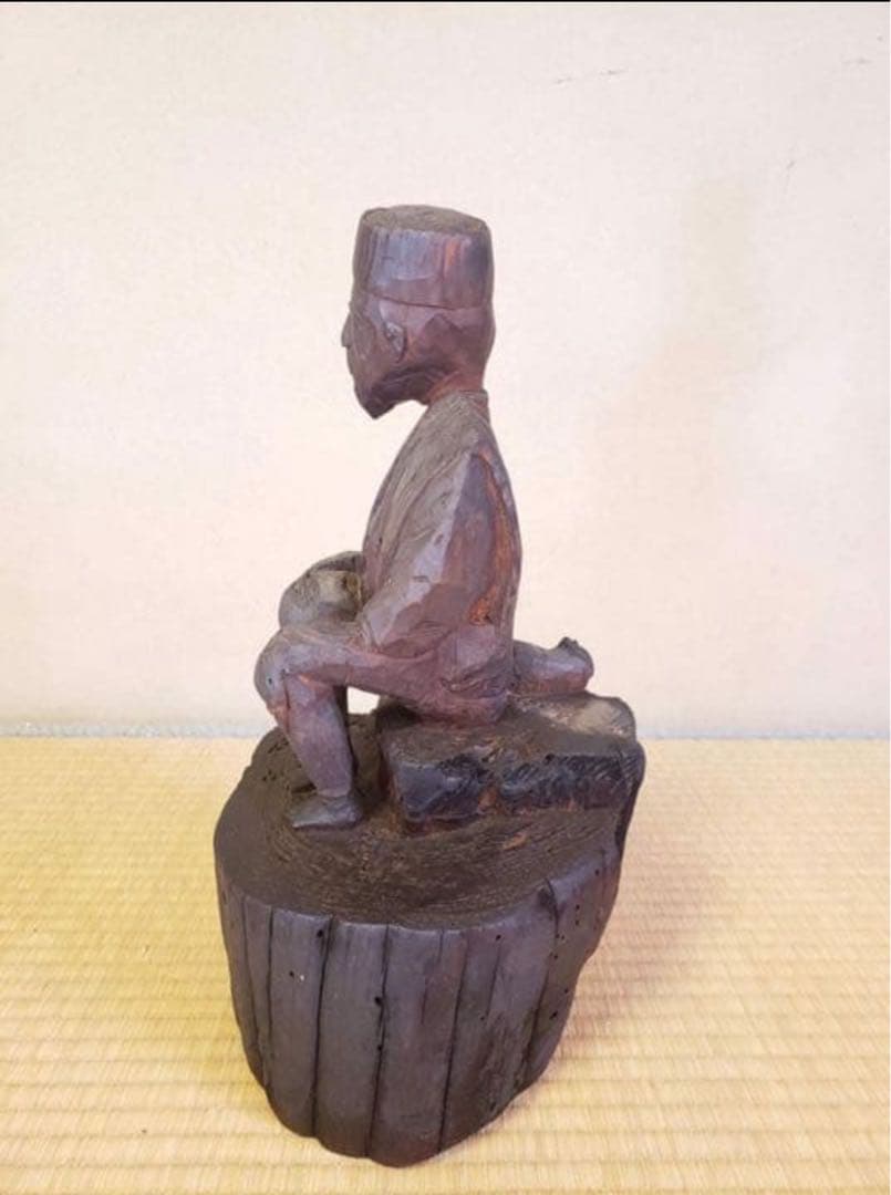 伝統的な木製彫刻 男性像 旅人約37センチ