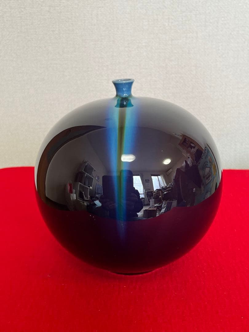 【希少】人間国宝 三代 徳田八十吉 (正彦銘)深厚耀彩 線文 壺 T253