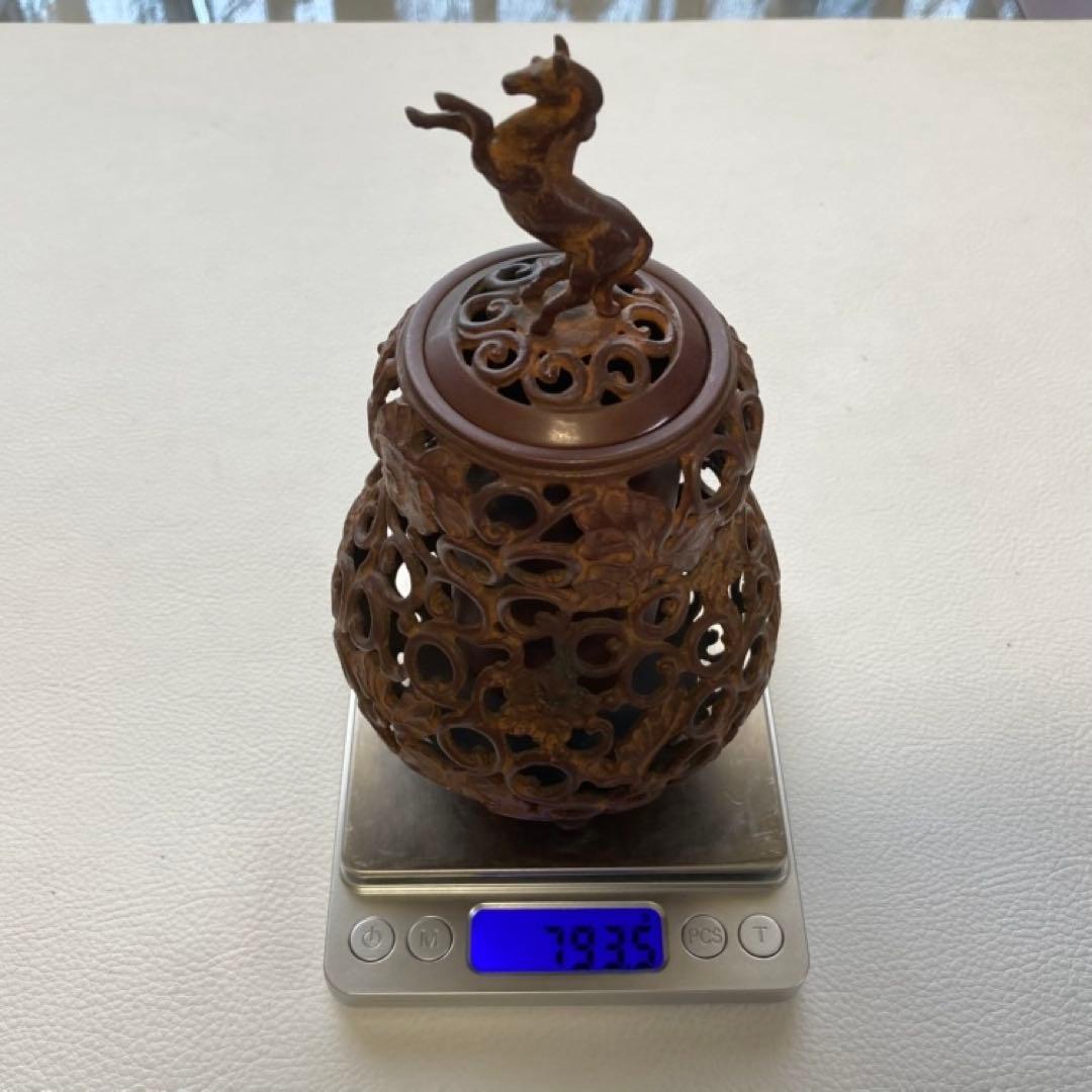 名取川雅司 高岡銅器 香炉 瓢箪 馬 干支 午 透し 置物 美術 工芸品 レトロ