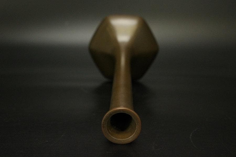 茶道具 銅 鶴首 花入 利三郎作 共箱 未使用(ZE516)