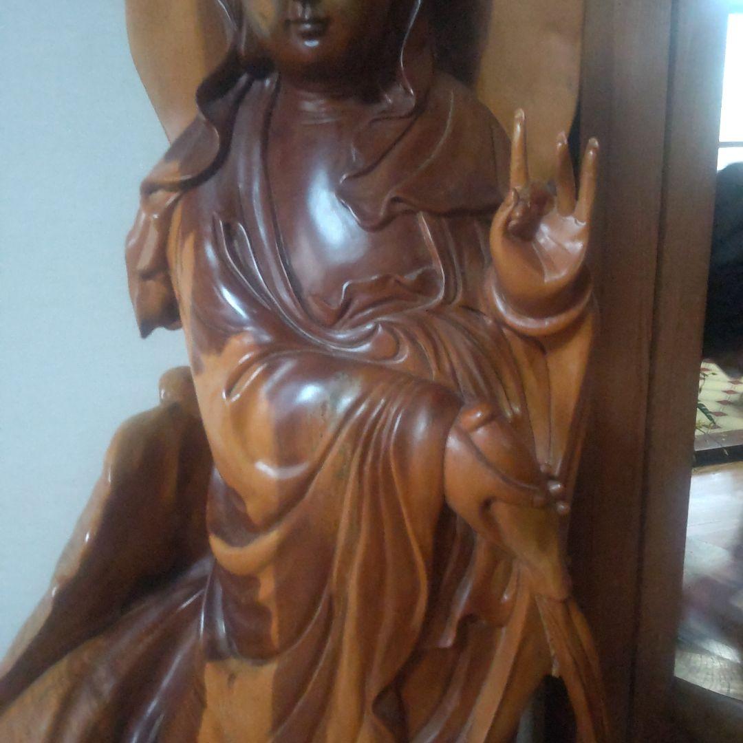 観音菩薩様 約1m 木製 仏像風彫刻 一本の木の根っこで作られてます