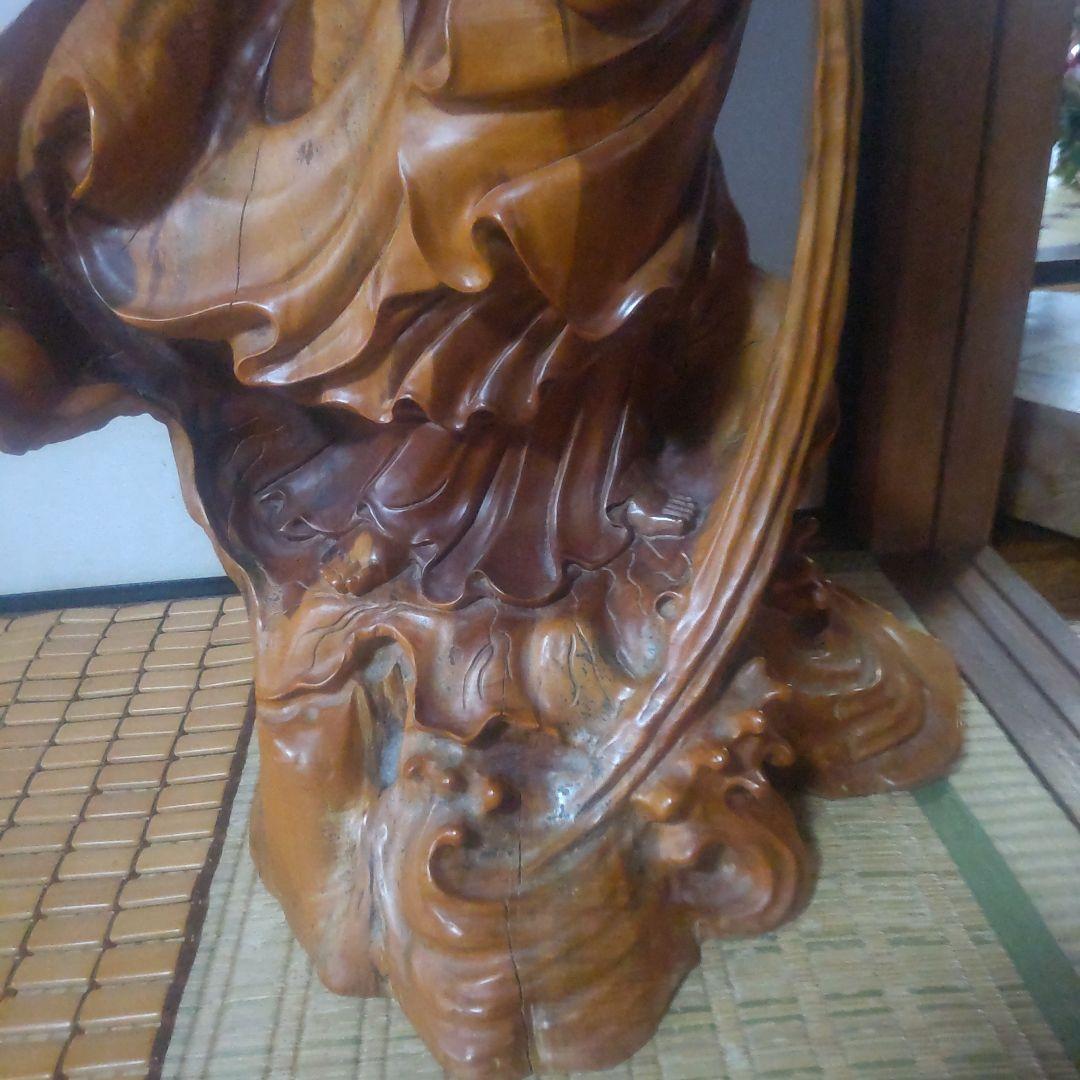 観音菩薩様 約1m 木製 仏像風彫刻 一本の木の根っこで作られてます