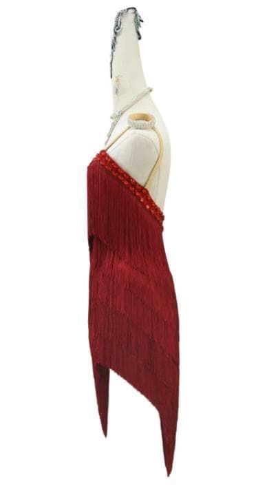 社交ダンス衣装 ラテンワンピース フリンジドレス ワインレッド オーダーメイド