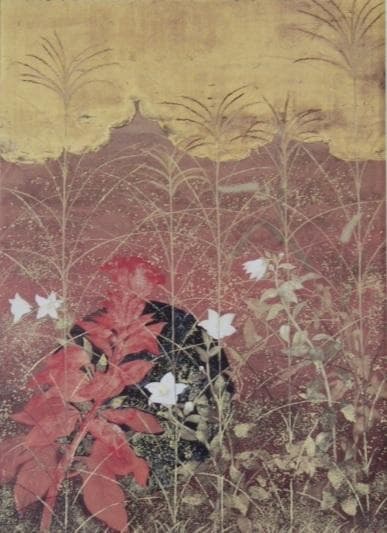 松本祐子、【秋草図】、希少な額装用画集より、新品額装付