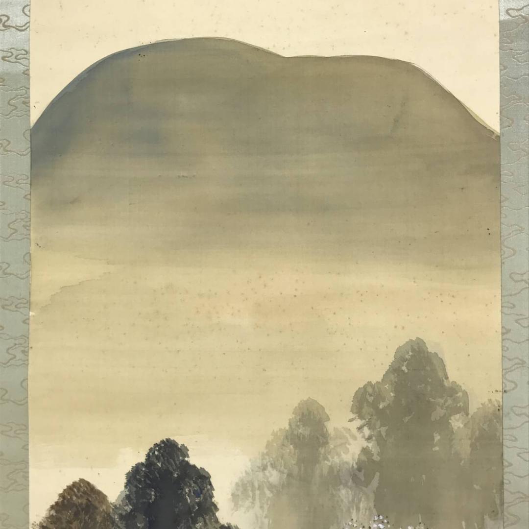 真作/浅見香城/梅咲之里図/梅花山水/春山水図/花図/掛軸/名家伝来/AE-95