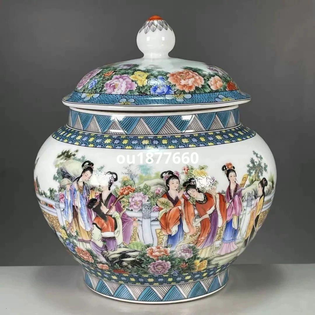 七仙女図茶筒 景徳鎮 陶磁器 装飾品 現代工芸品 美術品 置物