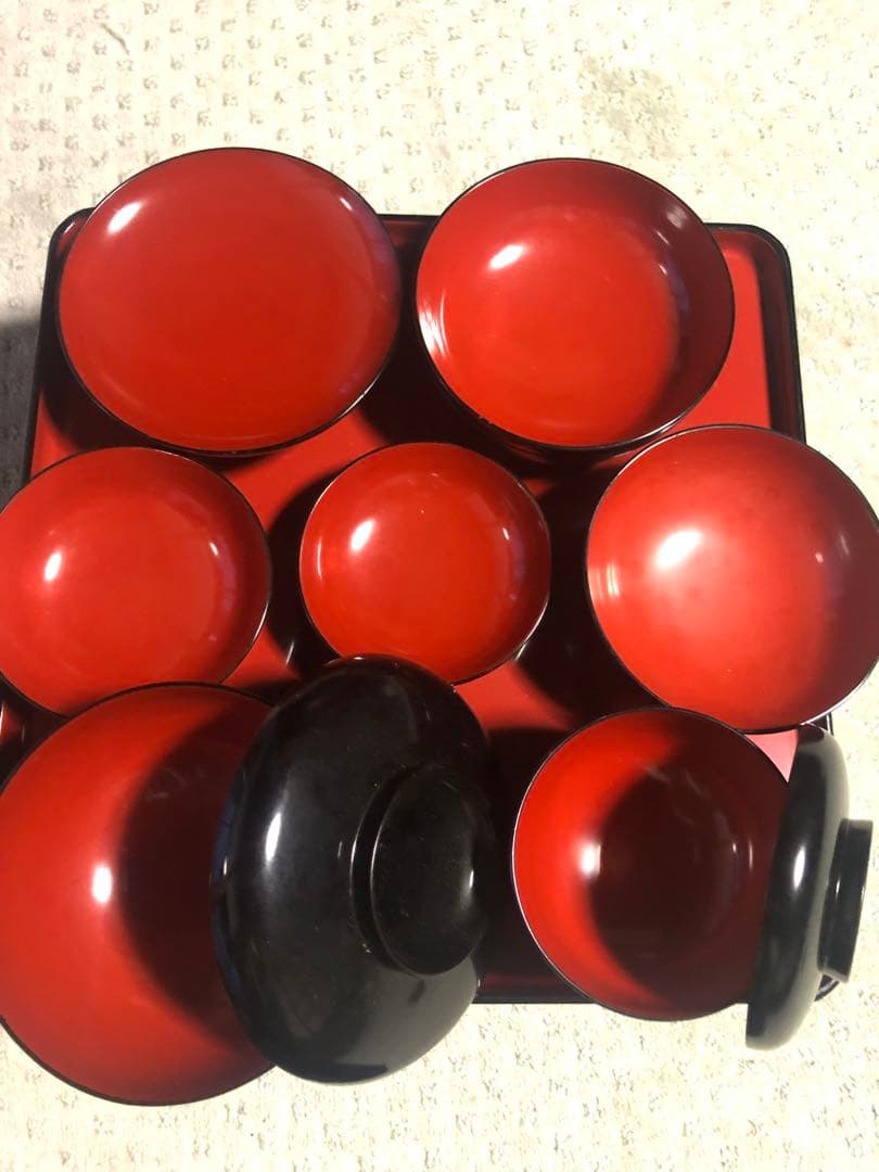 お膳　お椀　5膳　おひつ　しゃもじ　お盆　セット　木製収納箱付き　骨董品