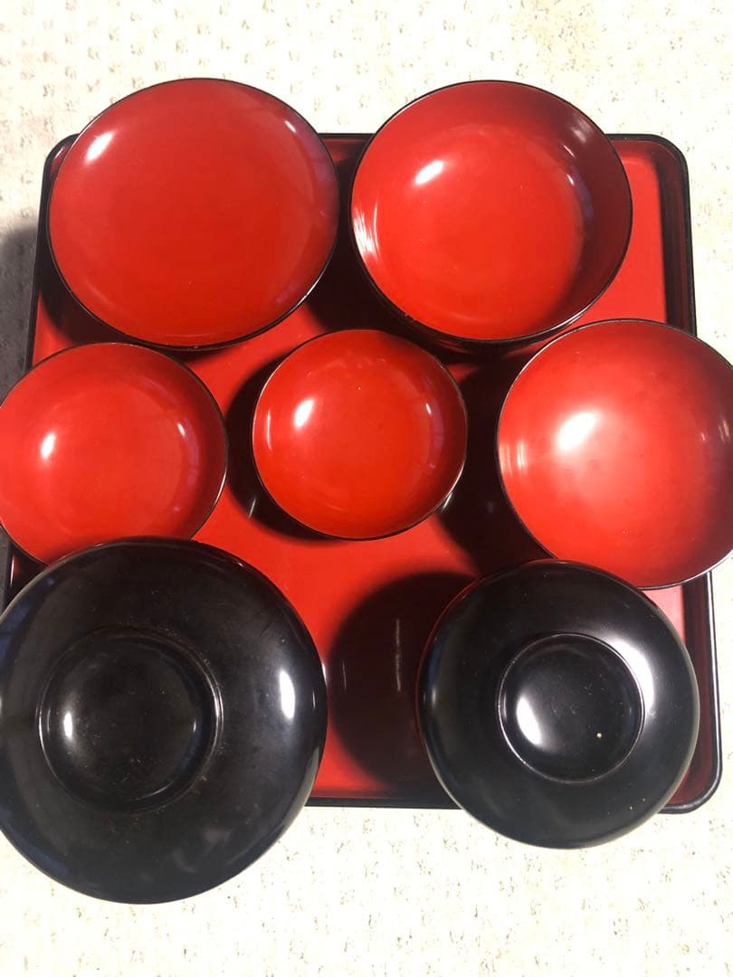 お膳　お椀　5膳　おひつ　しゃもじ　お盆　セット　木製収納箱付き　骨董品